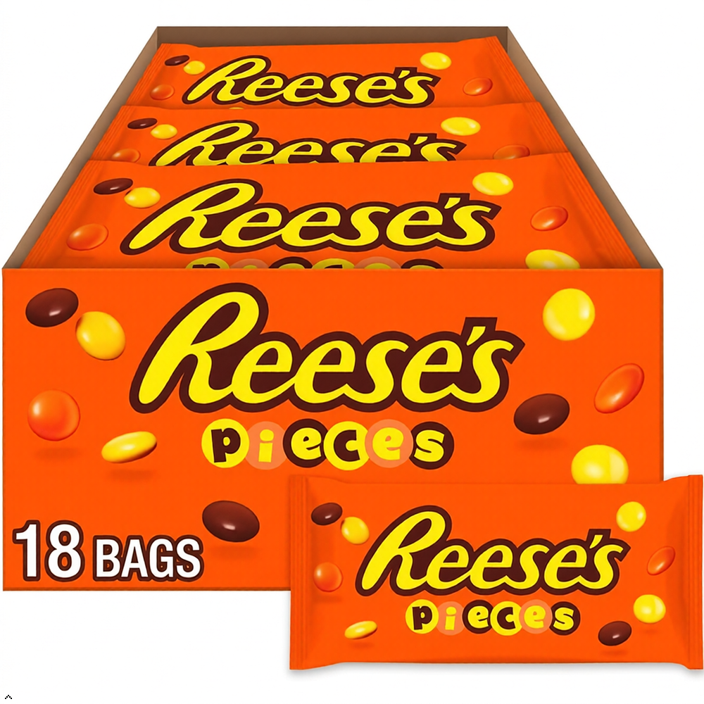 REESE'S PIECES Peanut Butter Candy, 1.53 oz Bags, 18 Count Reese's